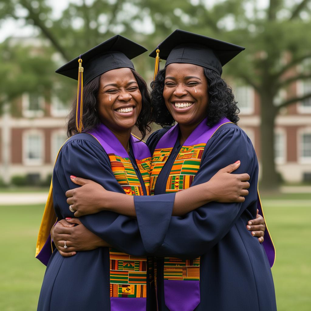 Two graduates embracing